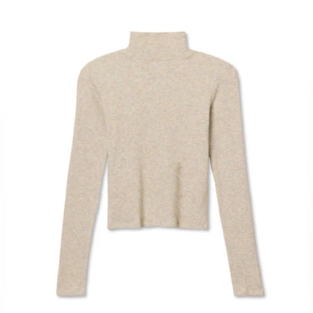 Perfect White Tee Noelle Sweater Rib Turtleneck Top Tan Small NWT IN PACKAGE - Picture 2 of 10